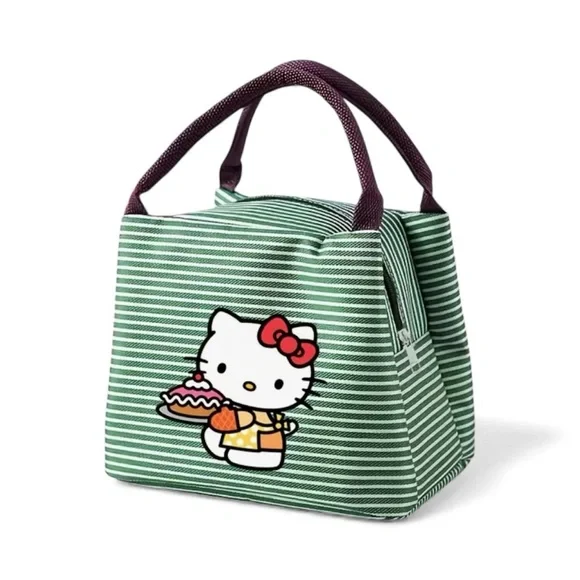NEW Hello Kitty Green Striped Lunch Bag - Picture 1 of 3